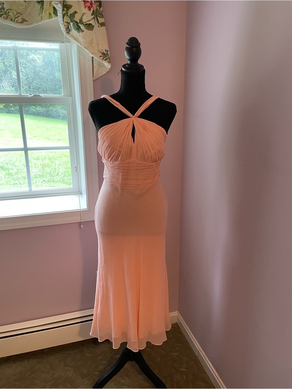 Anne Klein Peach Cross-Strap Midi Dress